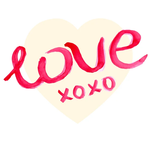 Día de San Valentín Corazón y acuarela letras — Vector de stock