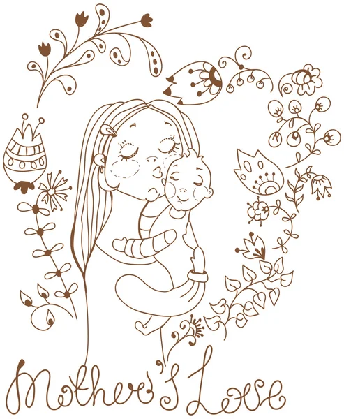 Hintergrund mit Mutter und Baby und Blumen — Stockvektor