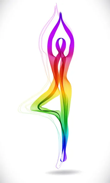 Yoga pose, ağaç, soyut renkli çizimi