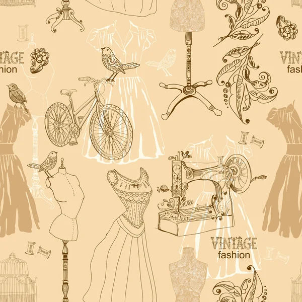 Modèle sans couture Vintage - mode et couture — Image vectorielle