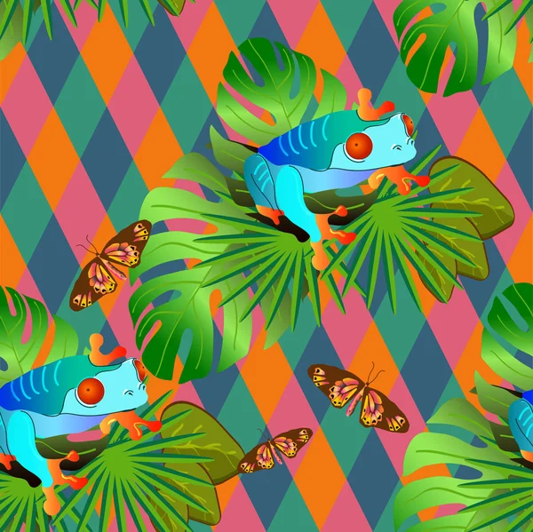 Couleur fleurs tropicales et feuilles fond sans couture — Image vectorielle