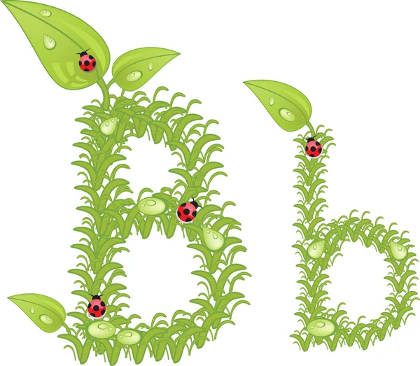 Alphabet écologique, lettre florale verte avec coccinelle, vecteur — Image vectorielle