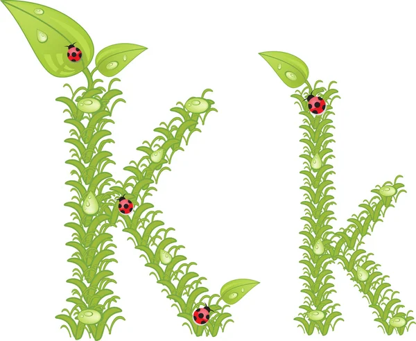 Alphabet écologique, lettre florale verte avec coccinelle, vecteur — Image vectorielle