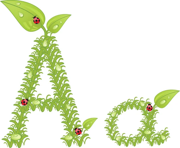 Alphabet écologique, lettre florale verte avec coccinelle, vecteur — Image vectorielle