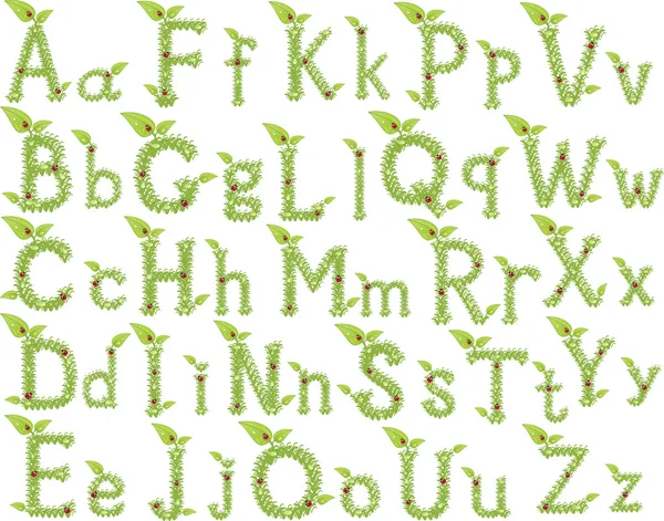 Green Leaves font. Illustrazione vettoriale . — Vettoriale Stock