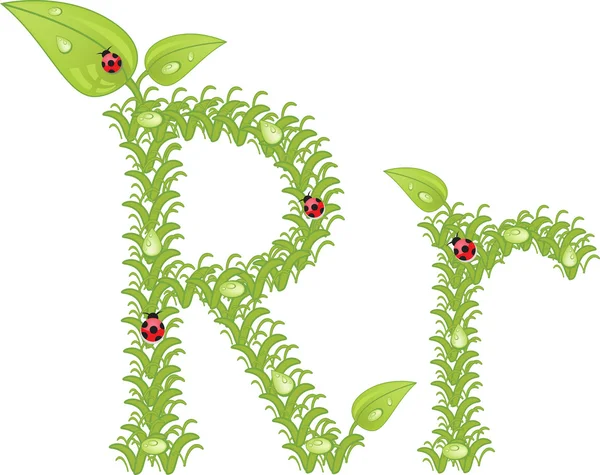 Alphabet écologique, lettre florale verte avec coccinelle, vecteur — Image vectorielle