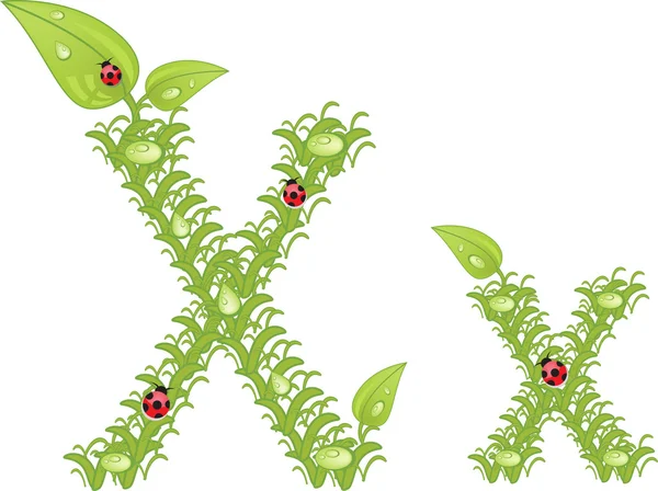 Alphabet écologique, lettre florale verte avec coccinelle, vecteur — Image vectorielle