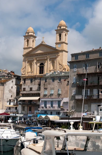 Old port and church of St John the Baptist in Bastia. Corsica, France. — Stock Photo, Image