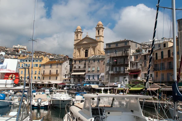 Old port and church of St John the Baptist in Bastia. Corsica, France. — Stock Photo, Image