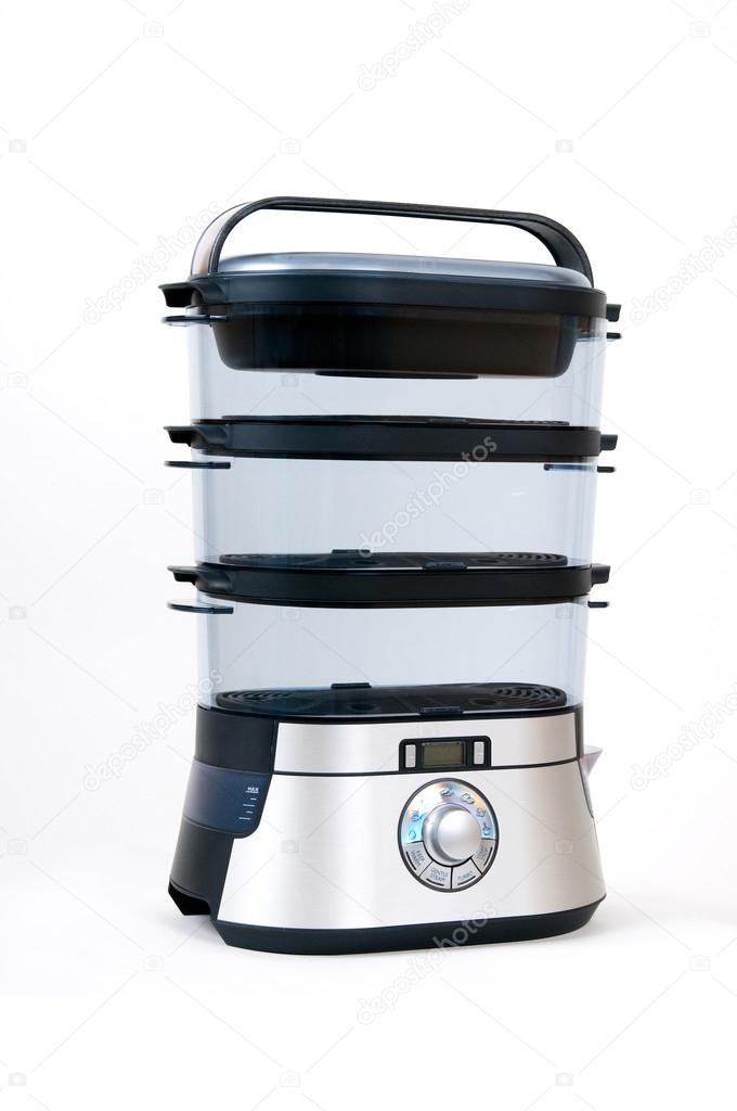 Modern electric steamer on a white background
