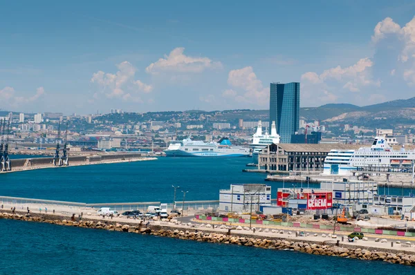 View on commercial port with big ferries, Marseille, France — Stock Photo, Image