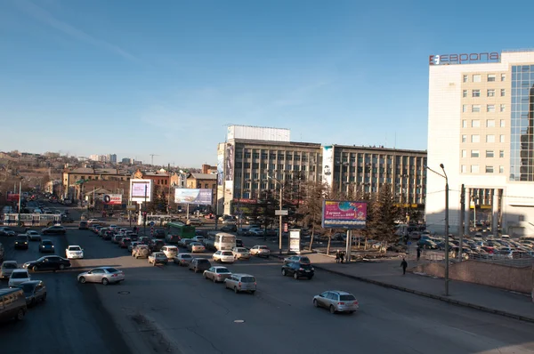 Street view of Krasnoyarsk, one of the largest city in Siberia — Stock Photo, Image