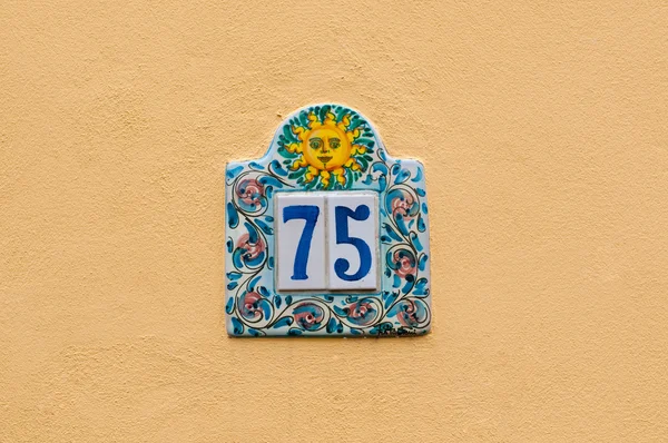 Local original house number plate at Santa Marina di Salina — Stock Photo, Image