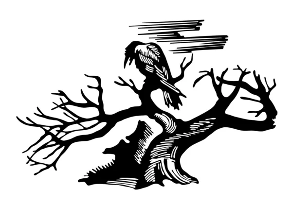 dövme bir ağacın üzerinde oturan kuzgun