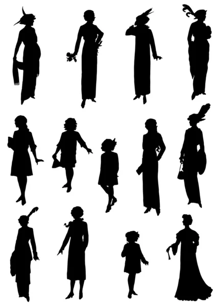 裁判所の女性と子供のシルエットのコレクション — ストックベクタ