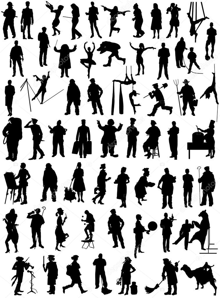 Big collection of silhouettes of people various specialties on a white background
