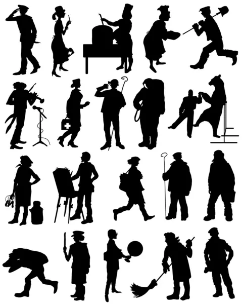 Farklı mesleklerden gelen insanların siluetleri topluluğu