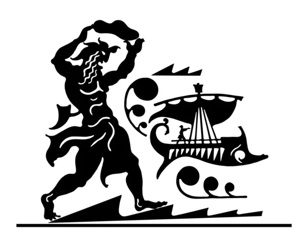 yüzen gemi ile deniz boyunca gidecek olan kişi ile Yunan arka plan