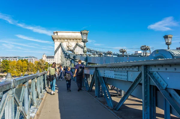 Budapest Węgry Października 2019 Widok Most Łańcuchowy Nad Dunajem Historycznym — Zdjęcie stockowe
