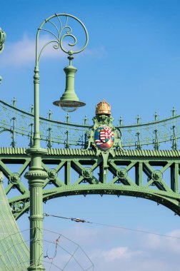 Macaristan 'ın Budapeşte kentindeki Özgürlük Köprüsü ya da Özgürlük Köprüsü Tuna Nehri üzerinden Buda ve Pest' i birbirine bağlıyor. Macaristan 'ın eski başkentinde bulunan ikonik yeşil köprü.
