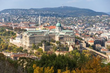BUDAPEST, HUNGARY - 13 Ekim 2019: Buda Şatosu Macaristan 'ın Budapeşte kentindeki Macar krallarının tarihi kale ve saray kompleksi.