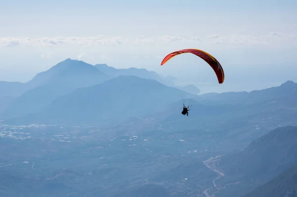 Paraglider Flying Mountains Kemer Seaside Resort Turkish Riviera Antalya Province Royalty Free Stock Photos