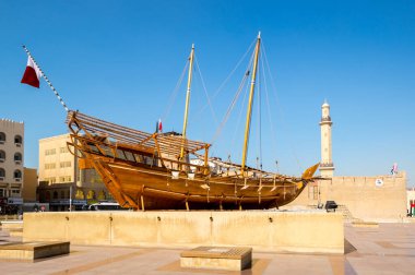 Traditional wooden arabic ship in historical museum in Dubai, United Arab Emirates