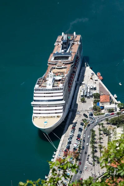 Kotor Montenegro June 2019 Top View Large Cruise Ship Bay — Stock Photo, Image