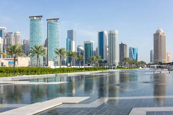 Doha Katar Června 2020 Panoramatický Výhled Moderními Mrakodrapy Centru Dauhá — Stock fotografie