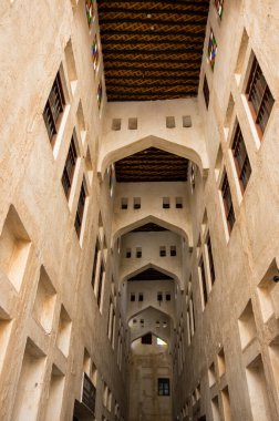 View of the street in Souq Waqif,  a marketplace (souq) in Doha, in the state of Qatar