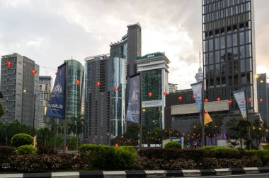KUALA LUMPUR, MALAYSIA - 31 JANUARY, 2020: Panoramic view of modern buildings in the center of Kuala Lumpur, the capital city of Malaysia