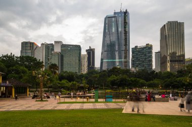 KUALA LUMPUR, MALAYSIA - 31 JANUARY, 2020: Panoramic view of modern buildings in the center of Kuala Lumpur, the capital city of Malaysia