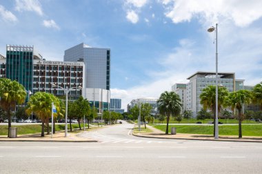 PUTRAJAYA, MALAYSIA - 02 Şubat 2020: Putrajaya Caddesi, Malezya 'nın idari başkenti ve yargı başkenti olarak görev yapan planlanan bir başkent.