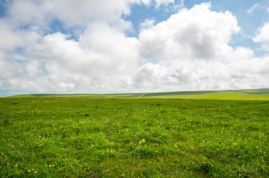 Rusya 'nın Karachay-Çerkesya Cumhuriyeti' ndeki Bermamyt Platosu 'nun panoramik manzarası