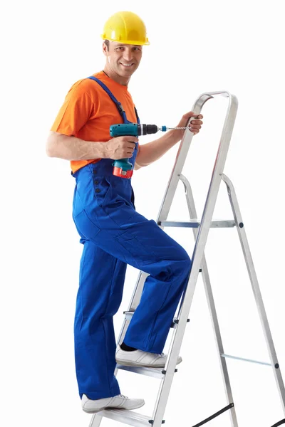 Op een ladder — Stockfoto