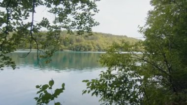 Plitvice Gölleri 'nde yürüyen genç yürüyüşçü