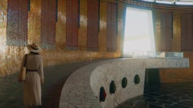 Volgograd 'daki Ebedi Alev Anıtı' ndaki genç kadın.