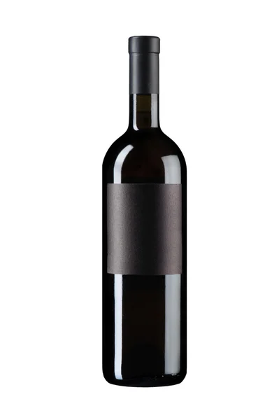 Černá láhev vína na bílém pozadí — Stock fotografie