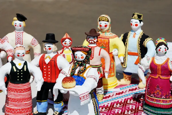 Lote de brinquedos tradicionais de barro russo — Fotografia de Stock