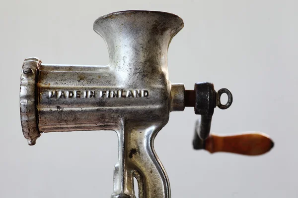 Finnish vintage meat grinder with inscription Made in Finland — Stock Photo, Image