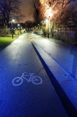 park gece şehirde bisiklet yolu