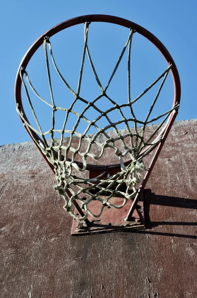 Closeup of basketball backboard and hoop outdoor — Stock Photo, Image