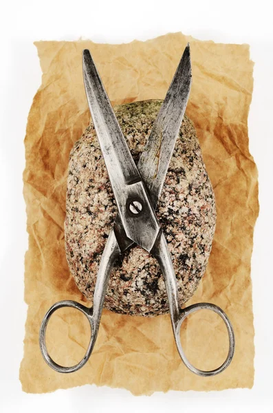 Rock paper and vintage scissors — Stock Photo, Image