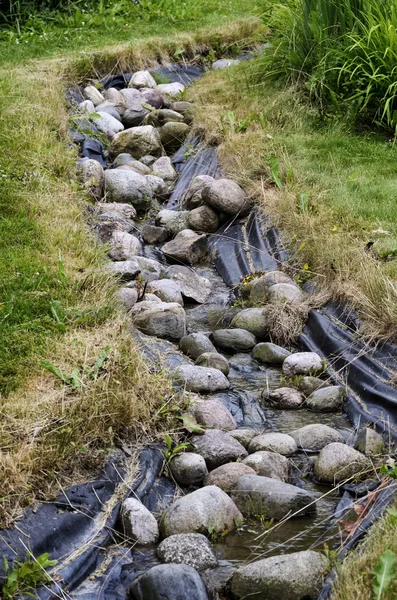 Artificial pond stream and decorative landscaped garden — Stock Photo, Image