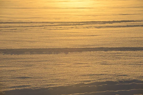 Śnieżna Równina Oświetlona Promieniami Zachodzącego Słońca — Zdjęcie stockowe