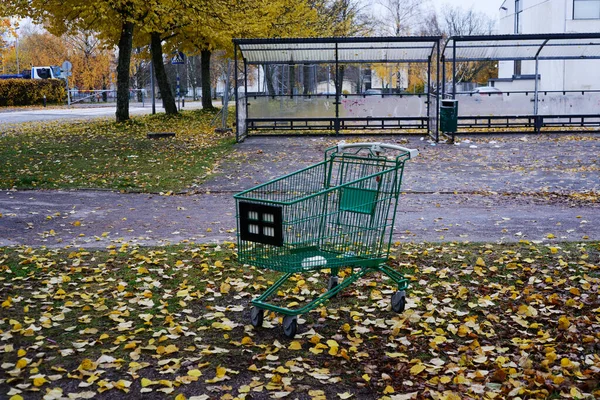 Residential Area Autumn Supermarket Shopping Trolley — Stock Photo, Image