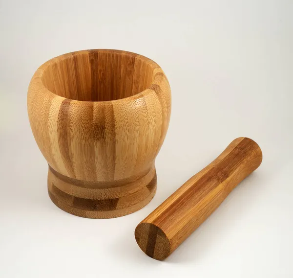 Wooden Mortar Pestle White Background — Stock Photo, Image