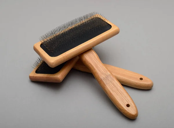 Two Carding Brushes Combing Wool Neutral Background — Stock Photo, Image