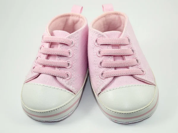Pair Pink Sneakers Small Size White Background — Stockfoto