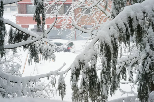 Winter View Small Finnish Town Heavy Snowfall — Stock Photo, Image